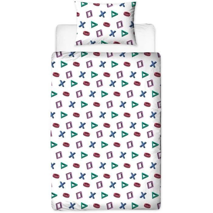 Playstation Parure de lit réversible 140x200 cm Microfibre - Housse de couette et taie 63x63 cm sous licence officielle