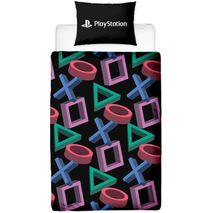 Playstation Parure de lit réversible 140x200 cm Microfibre - Housse de couette et taie 63x63 cm sous licence officielle