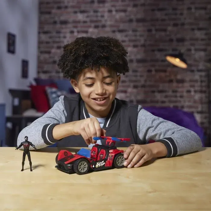 Hasbro Figurine Marvel Spider-Man Miles Morales - Voiture de course Remix VenomVersus Epic World of Action - 10 cm - À partir de 4 ans