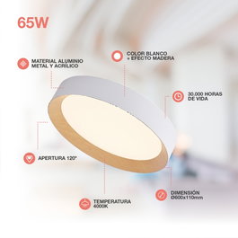 GSC Evolution Plafonnier LED Peranka 65W 4000K Blanco + Efecto madera