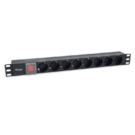 Equip 115140 Reglette Rack 19 Pouces 1U Installation Horizontale - 8 Prises DIN49440 - 2500W - Noir