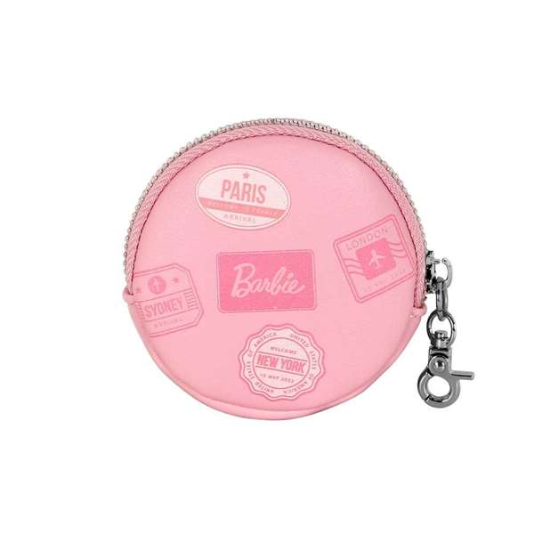 Barbie - Monedero Cookie Travel - Porte-monnaie rond - PVC et polyester - Rose - 8.7x8.7x2.3 cm - À partir de 3 ans