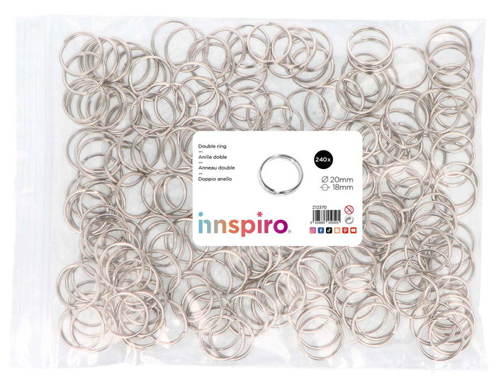 Innspiro Set de 240 anneaux doubles métalliques argentés 20mm