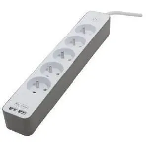 Chacon Bloc multiprise mural 5 prises 16A (3500W) avec 2 ports USB, câble 1.5m HO5VV-F 3x1.5mm², sécurité enfant, interrupteur et disjoncteur - Blanc et marron