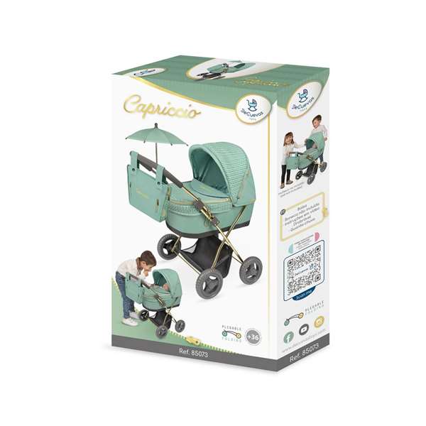 Decuevas Coche de muñeca plegable Capriccio - Poussette de poupée pliable avec ombrelle et sac pour poupées jusqu'à 48 cm - 38x65x60 cm