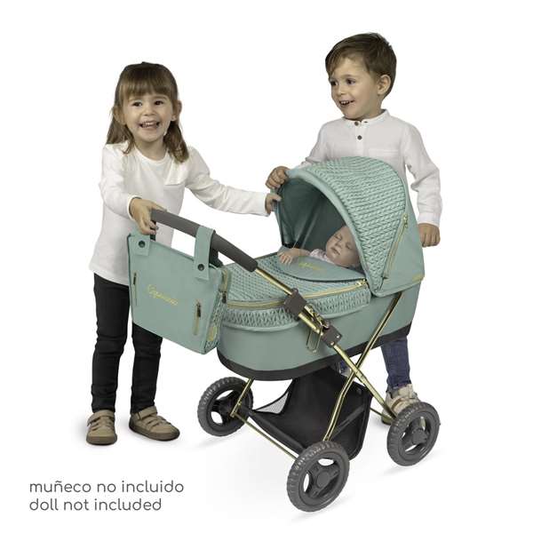 Decuevas Coche de muñeca plegable Capriccio - Poussette de poupée pliable avec ombrelle et sac pour poupées jusqu'à 48 cm - 38x65x60 cm