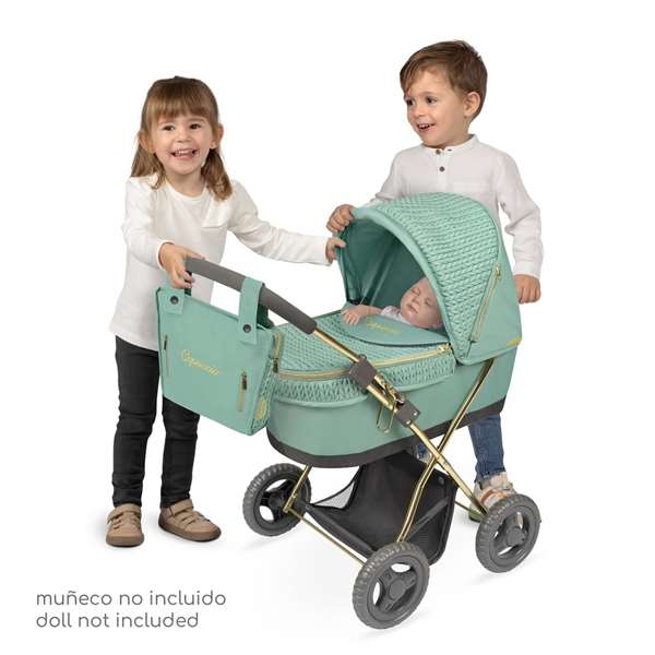 Decuevas Coche de muñeca plegable Capriccio - Poussette de poupée pliable avec ombrelle et sac pour poupées jusqu'à 48 cm - 38x65x60 cm