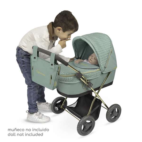 Decuevas Coche de muñeca plegable Capriccio - Poussette de poupée pliable avec ombrelle et sac pour poupées jusqu'à 48 cm - 38x65x60 cm