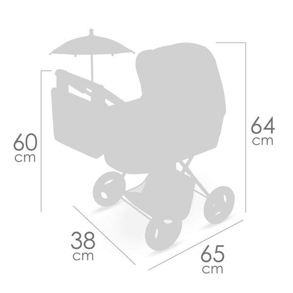 Decuevas Coche de muñeca plegable Capriccio - Poussette de poupée pliable avec ombrelle et sac pour poupées jusqu'à 48 cm - 38x65x60 cm