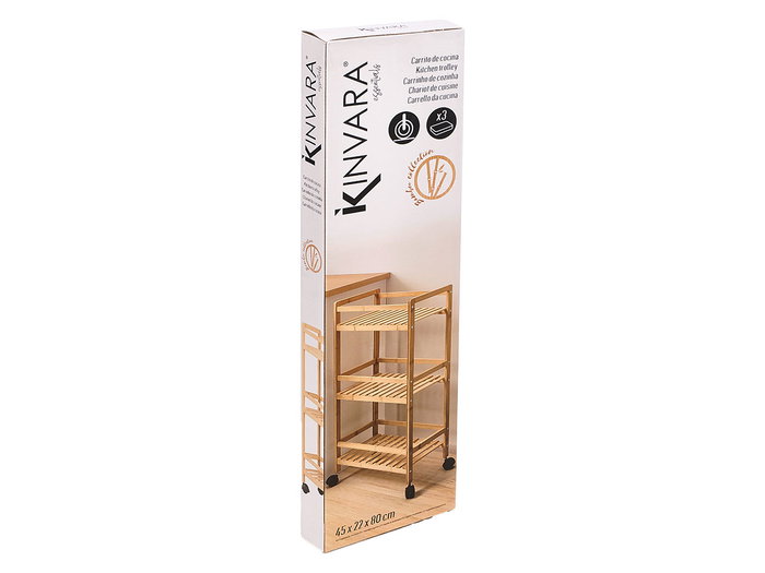 Kinvara Chariot de Cuisine Étroit 3 Niveaux 84.5 x 6 x 23 cm Bambou Naturel Kinvara Chariot de Cuisine Étroit 3 Niveaux 84.5 x 6 x 23 cm Bambou Naturel