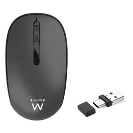 Ewent EW3206 Souris sans fil silencieuse grise, récepteur USB-A+C, 1000 DPI