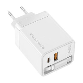 Mars Gaming MDGAN65RW Chargeur mural GaN 65W USB-C + USB-A Blanc
