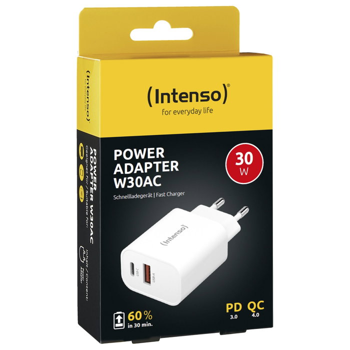 Intenso Cargador pared intenso gan w30ac 1xusb-a 1xusb-c