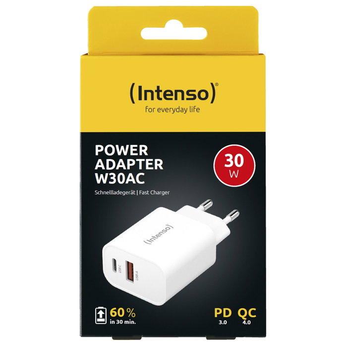 Intenso Cargador pared intenso gan w30ac 1xusb-a 1xusb-c