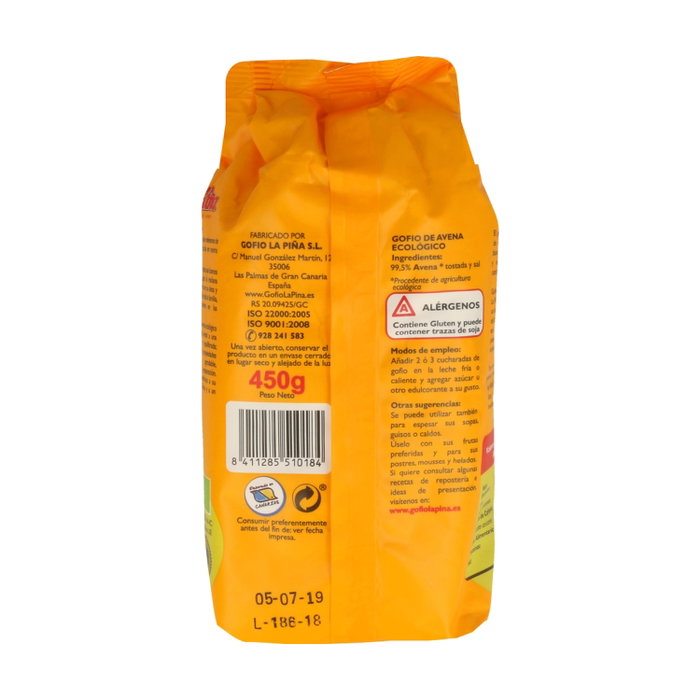 Gofio La Piña Gofio d'Avoine Biologique 450g Prép Instantané Bio Gofio La Piña Gofio d'Avoine Biologique 450g Prép Instantané Bio