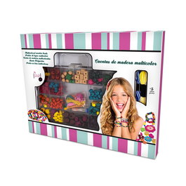TACHAN Kit créatif de perles en bois multicolores avec cordons pour bracelets et colliers - Artisanat et bijoux enfant à partir de 5 ans