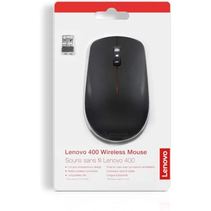 Lenovo 400 Souris sans fil noir ambidextre 1200 DPI 3 boutons - Connectivité 2.4 GHz Nano USB - Technologie optique