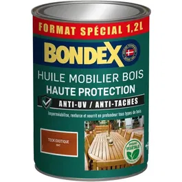 Bondex 441377 Huile pour Mobilier Bois Teck Haute Protection - Anti-UV, Anti-Taches, Effet Perlant - Imperméabilisante et Nourrissante - 1.2 L