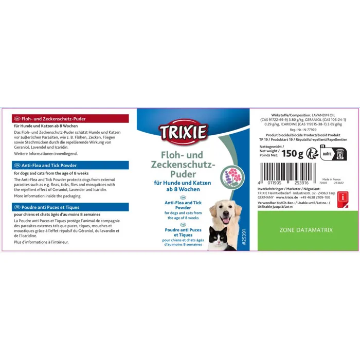 Trixie Poudre anti puces et tiques - 150 g Trixie Poudre anti puces et tiques - 150 g