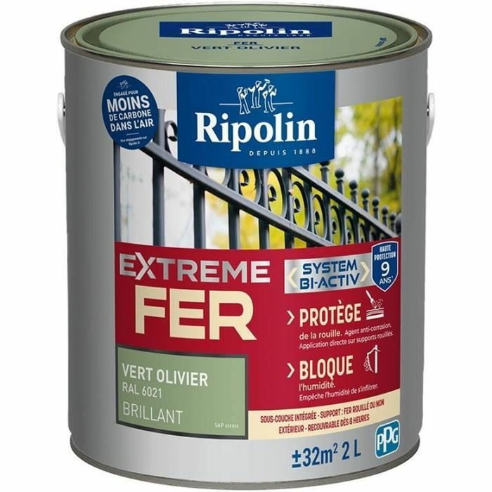 Ripolin Peinture pour fer Vert olivier Brillant 2 L Ripolin Peinture pour fer Vert olivier Brillant 2 L