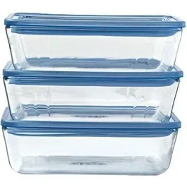 Pyrex - Lot de 3 boîtes de conservation en verre rectangulaires 0,8 L - Résistantes au congélateur et au four (-40°C à +350°C) - Sans BPA