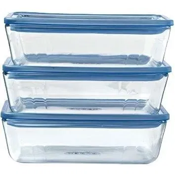 Pyrex - Lot de 3 boîtes de conservation en verre rectangulaires 0,8 L - Résistantes au congélateur et au four (-40°C à +350°C) - Sans BPA Pyrex - Lot de 3 boîtes de conservation en verre rectangulaires 0,8 L - Résistantes au congélateur et au four (-40°C à +350°C) - Sans BPA