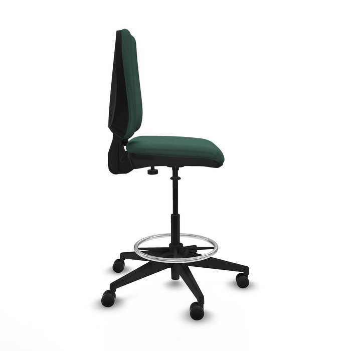 Tabouret Taburete Elche Contact permament de base Tissu Vert foncé Base pyramidale noire Sans accoudoirs Sans appui-tête Roulettes 65mm nylon