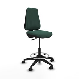 Tabouret Taburete Elche Contact permament de base Tissu Vert foncé Base pyramidale noire Sans accoudoirs Sans appui-tête Roulettes 65mm nylon