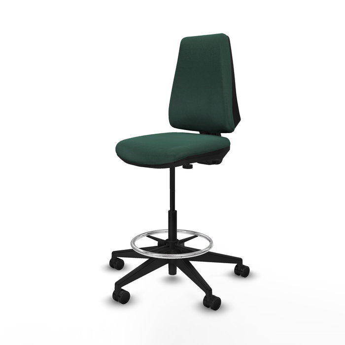 Tabouret Taburete Elche Contact permament de base Tissu Vert foncé Base pyramidale noire Sans accoudoirs Sans appui-tête Roulettes 65mm nylon