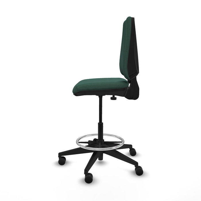 Tabouret Taburete Elche Contact permament de base Tissu Vert foncé Base pyramidale noire Sans accoudoirs Sans appui-tête Roulettes 65mm nylon