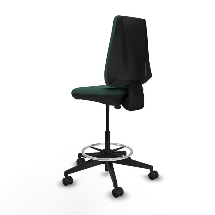 Tabouret Taburete Elche Contact permament de base Tissu Vert foncé Base pyramidale noire Sans accoudoirs Sans appui-tête Roulettes 65mm nylon