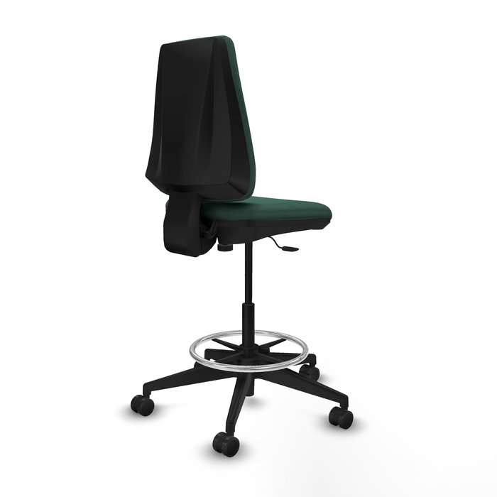 Tabouret Taburete Elche Contact permament de base Tissu Vert foncé Base pyramidale noire Sans accoudoirs Sans appui-tête Roulettes 65mm nylon