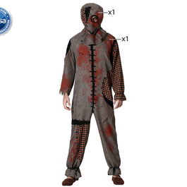 Déguisement Homme Adulte Voodoo Puppet Gris avec Masque Fermé en Polyester pour Halloween, Taille M-L