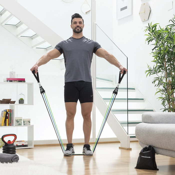 Pack machine abdominaux pliable et set bandes de résistance avec accessoires et guide InnovaGoods