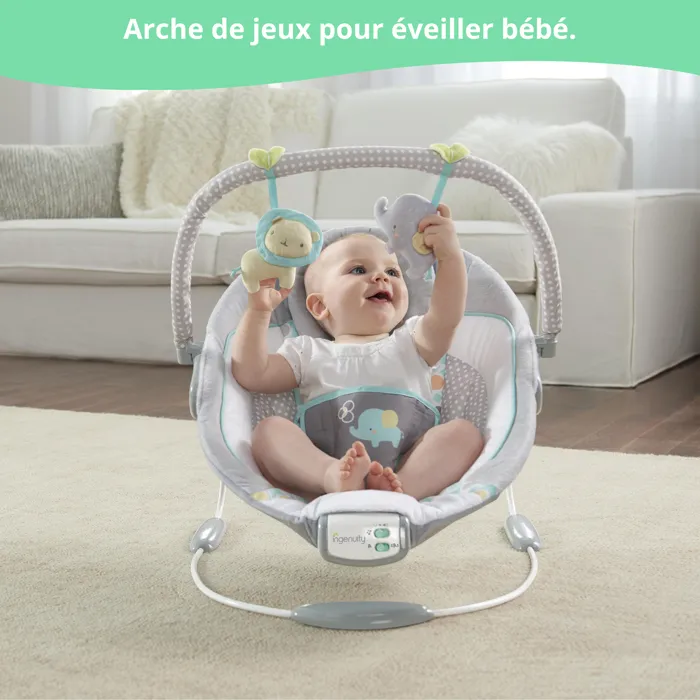 Ingenuity Transat bébé Morrison avec arche d'éveil et jouets amovibles, 8 mélodies et vibrations apaisantes Ingenuity Transat bébé Morrison avec arche d'éveil et jouets amovibles, 8 mélodies et vibrations apaisantes
