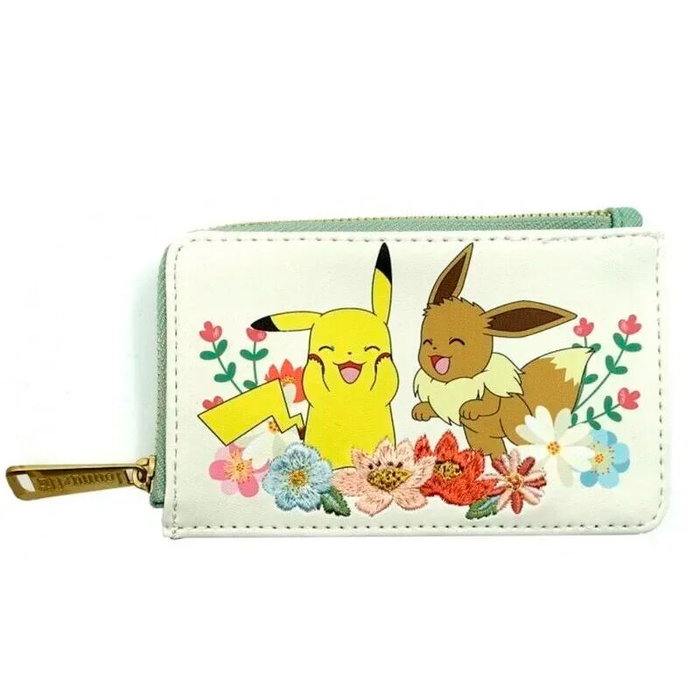 Loungefly Porte-cartes Pokémon Pikachu et Eeveau à motif floral - Motif fleuri, 12 cm x 14 cm x 8 cm