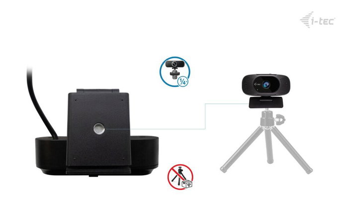i-tec Solomon 300 Webcam 4K Ultra HD 8.29MP 92° Angle de Vision Large USB Plug & Play pour Streaming et Vidéoconférence Noir