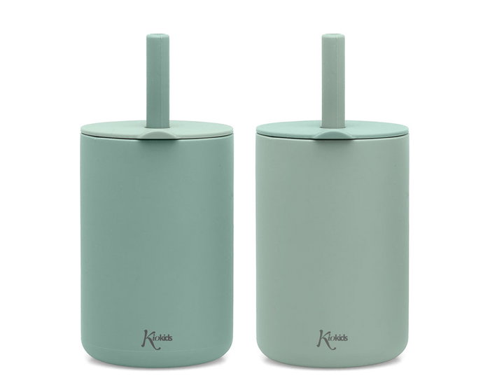 KioKids Goûte-lait Ecocup en Silicone Souple avec Paille, 180 ml, Couleur Sage, +6 Mois, Résistant Micro-ondes/Lave-vaisselle/Congélateur, Ecofriendly