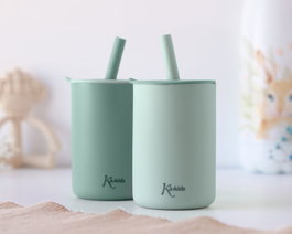 KioKids Lot de 2 verres en silicone Sage avec paille