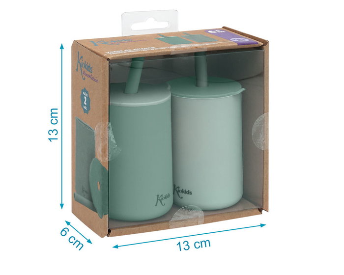KioKids Goûte-lait Ecocup en Silicone Souple avec Paille, 180 ml, Couleur Sage, +6 Mois, Résistant Micro-ondes/Lave-vaisselle/Congélateur, Ecofriendly