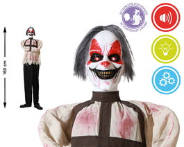 Esqueleto Colgant avec Tunique Rouge et Cheveux Noirs 160 cm avec Lumière et Son - Décor d'Halloween Effrayant avec Détection de Mouvement