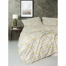 BigBuy Home Parure de couette beige à pois en coton renforcé