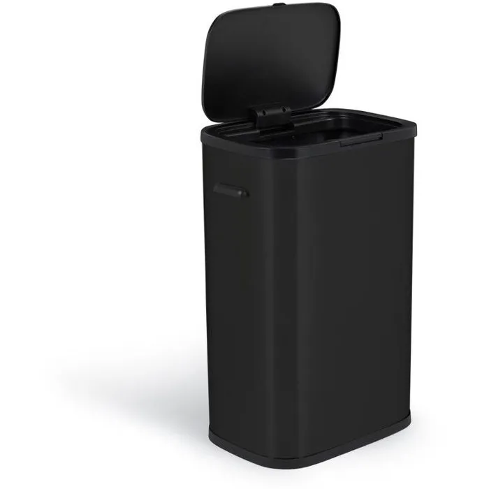 KITCHEN MOVE Poubelle de cuisine Portland 60L avec ouverture par pression - Acier inoxydable noir - Capacité 60 litres