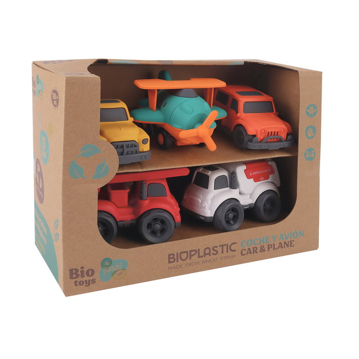 Tachan Set de 5 Véhicules Écologiques en Paille de Blé - Jouets Naturels et Sûrs pour Enfants dès 18 Mois - Réf. T01044