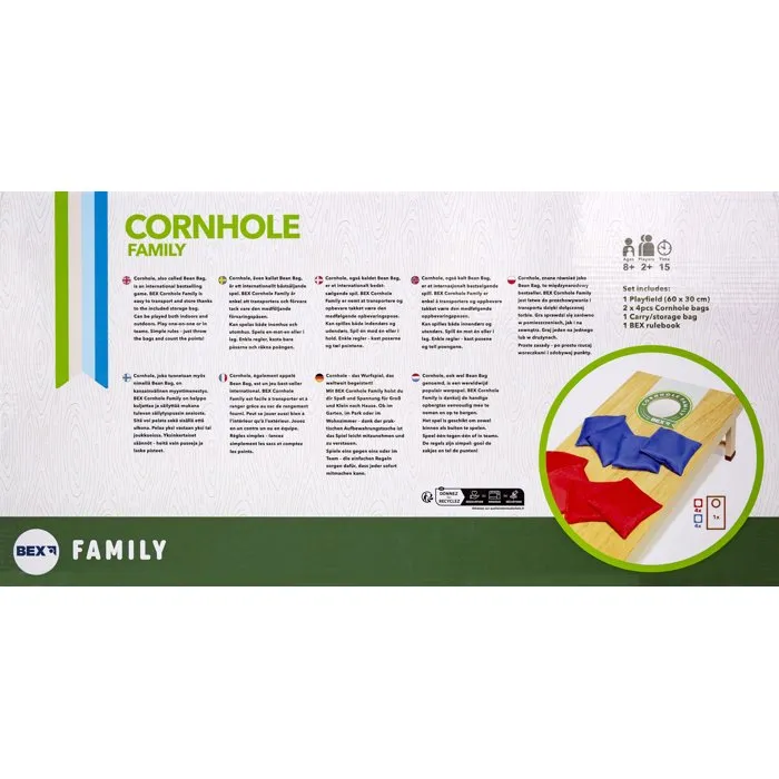 BEX Cornhole Family - Jeu d'extérieur en bois FSC (60x30 cm) avec sacs de lancer - Jeu de société pour 2 joueurs minimum dès 8 ans