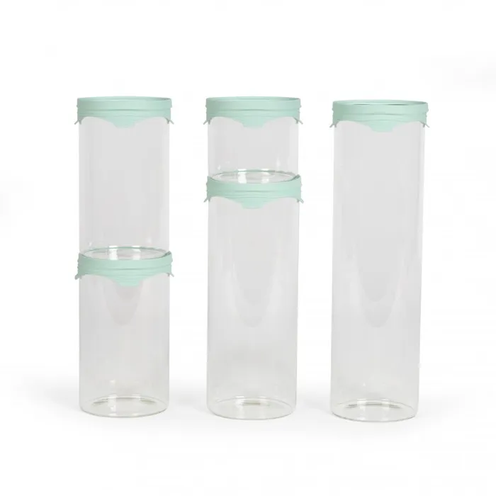 Livoo MEN399 - Set de 5 bocaux de conservation en verre borosilicaté, 450 ml chacun, avec couvercle silicone et verre