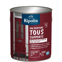 Ripolin Peinture Multi-Supports Couleur Rouge Basque RAL 3004 Mat 2 Litres - Pour Bois, Métal, Béton - Résistante aux UV et Intempéries