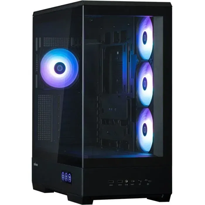 ZALMAN Boîtier PC Gamer P50 DS Moyen Tour ATX Noir avec Panneau en Verre Trempé, 4 Ventilateurs A-RGB, Ports USB-C et USB 3.0 et Affichage HD