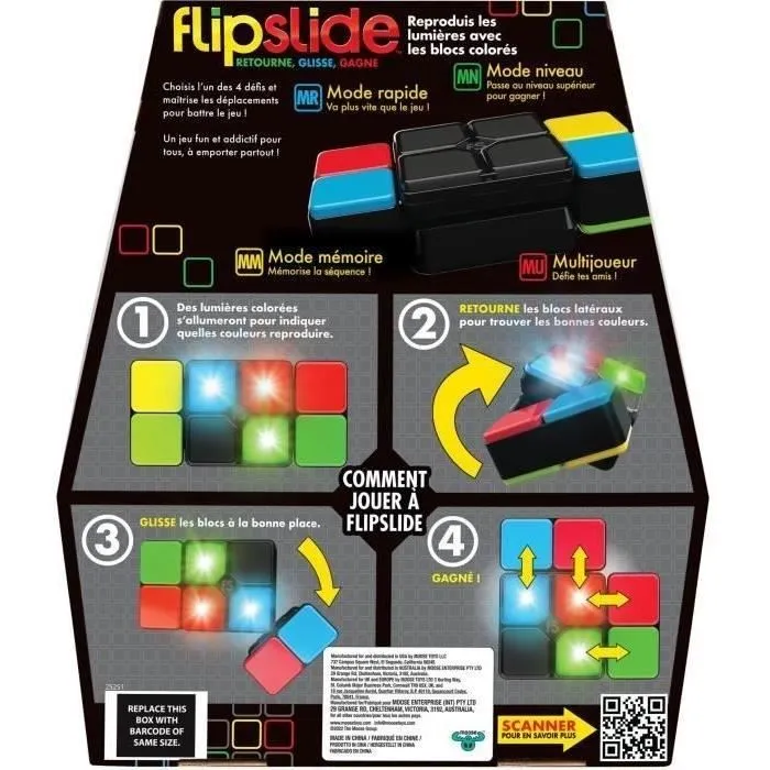 Moose Toys Flipslide - Jeu électronique de combinaison lumineuse avec piles incluses - 4 modes de jeu (Rapide, Niveau, Mémoire, Multijoueur)