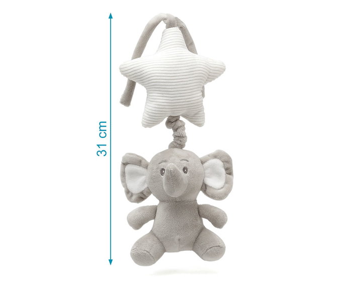 KioKids Peluche musicale éléphant gris Dolci amici pour berceau et poussette, jouet en polyester pour nouveau-né dès la naissance, mécanisme à remontoir